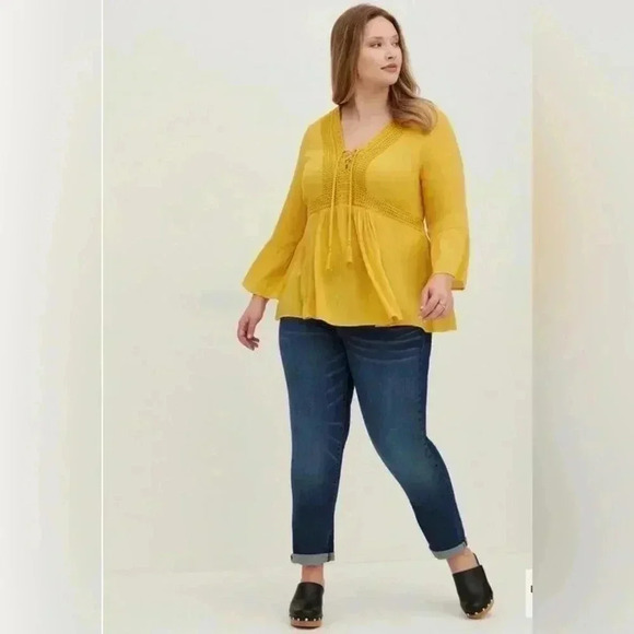 torrid Tops - Torrid Babydoll Gauze Crochet Trim Lace-Up Tunic Top Size 4X NWT